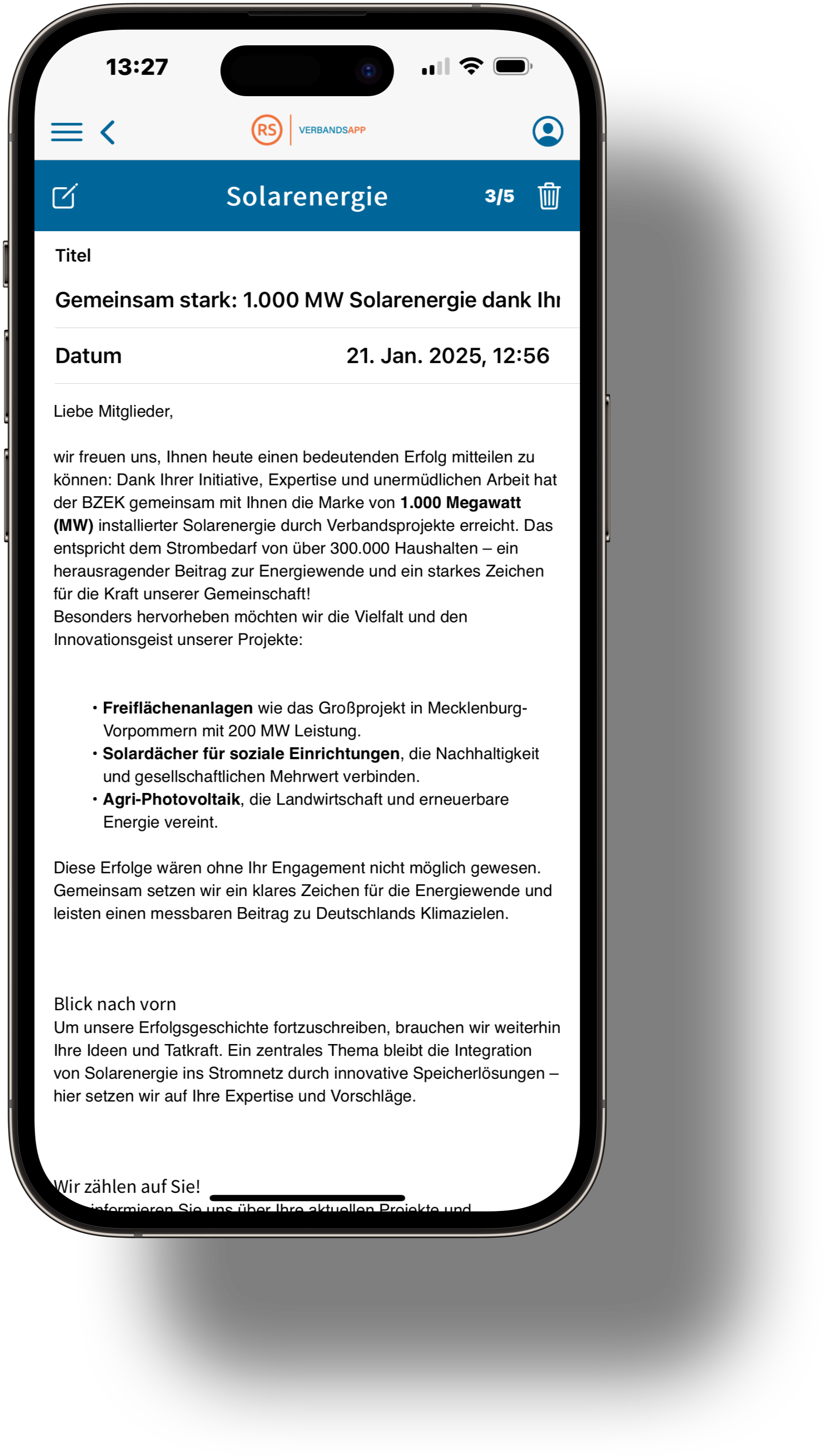Detailansicht einer News in der Verbands App