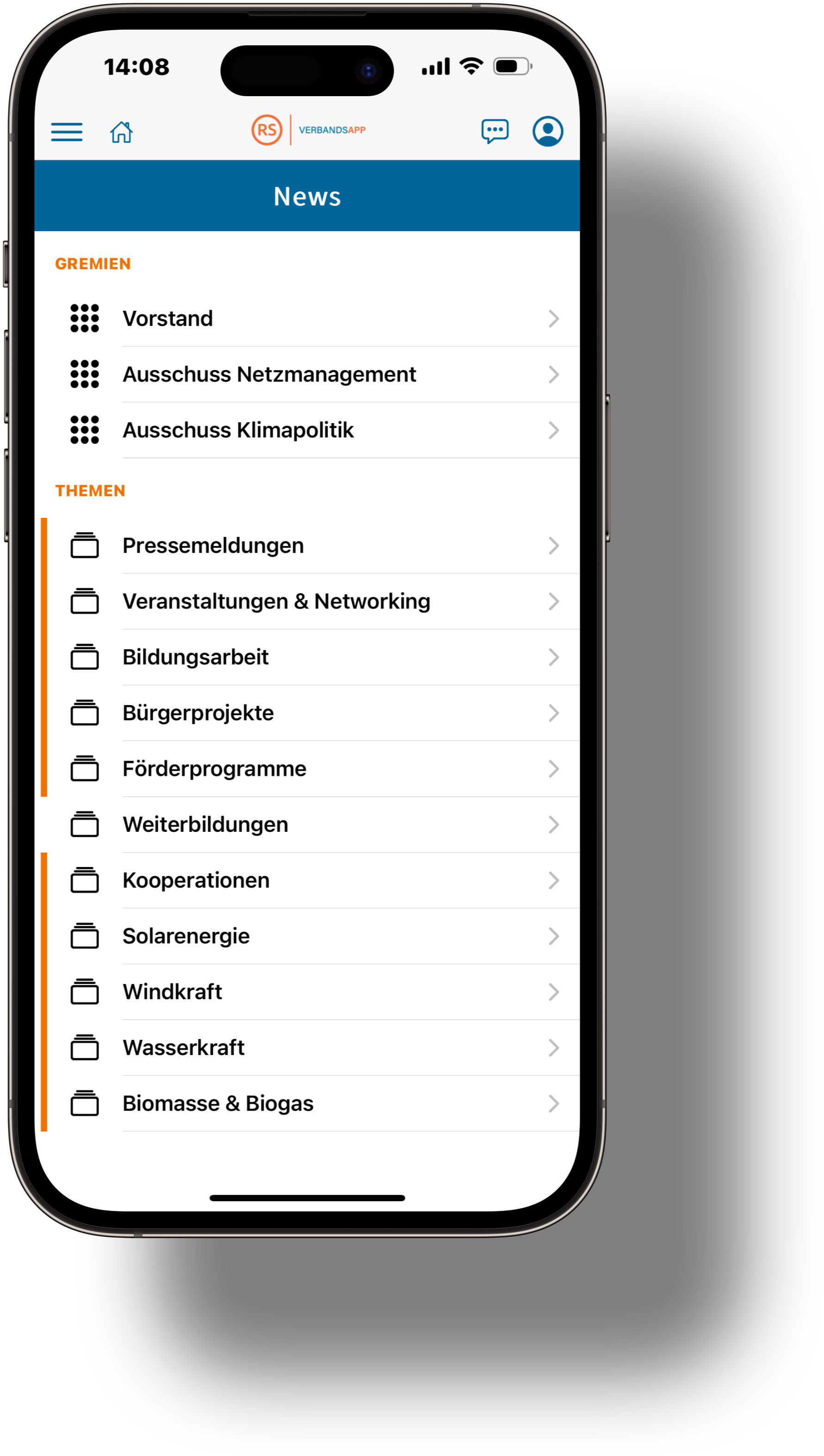 News Übersicht in der Verbands App